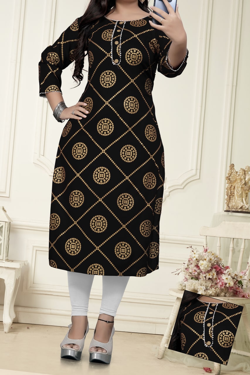 Elegant Rayon Gold Print Kurti